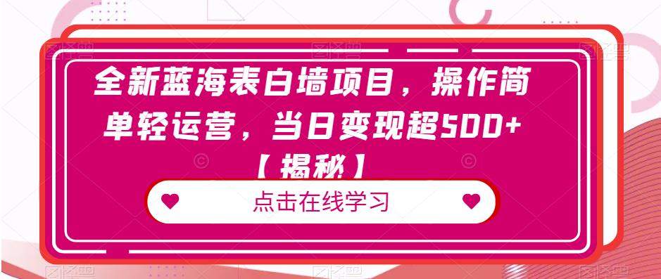 全新蓝海表白墙项目，操作简单轻运营，当日变现超500+【揭秘】-赛德副业库