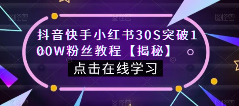 抖音快手小红书30S突破100W粉丝教程【揭秘】-赛德副业库