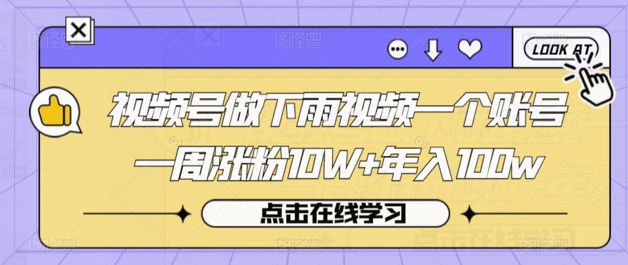 视频号做下雨视频一个账号一周涨粉10W+年入100w【揭秘】-赛德副业库