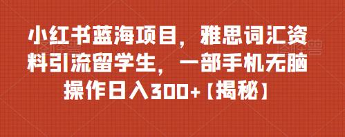 小红书蓝海项目，雅思词汇资料引流留学生，一部手机无脑操作日入300+【揭秘】-赛德副业库