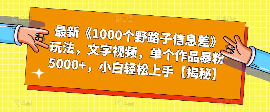 最新《1000个野路子信息差》玩法，文字视频，单个作品暴粉5000+，小白轻松上手【揭秘】-赛德副业库