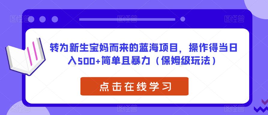 转为新生宝妈而来的蓝海项目，操作得当日入500+简单且暴力（保姆级玩法）【揭秘】-赛德副业库