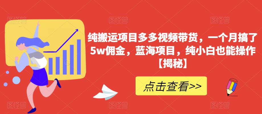 纯搬运项目多多视频带货，一个月搞了5w佣金，蓝海项目，纯小白也能操作【揭秘】-赛德副业库