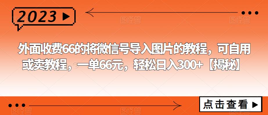 外面收费66的将微信号导入图片的教程，可自用或卖教程，一单66元，轻松日入300+【揭秘】-赛德副业库