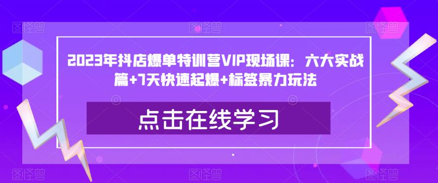 2023年抖店爆单特训营VIP现场课：六大实战篇+7天快速起爆+标签暴力玩法-赛德副业库