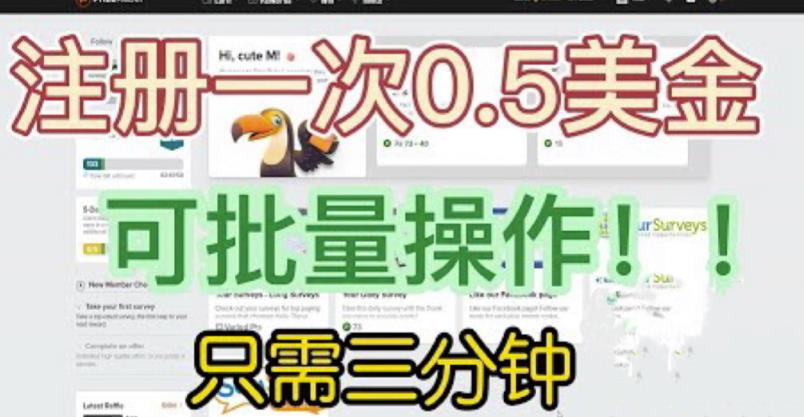 国外项目注册一次0.5美金，只需三分钟无脑操作，可批量同时放大操作，小白工作室福利【揭秘】-赛德副业库