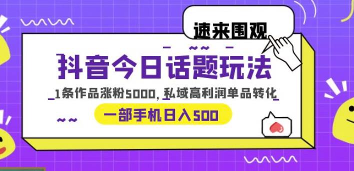 抖音今日话题玩法，1条作品涨粉5000，私域高利润单品转化一部手机日入500【揭秘】-赛德副业库
