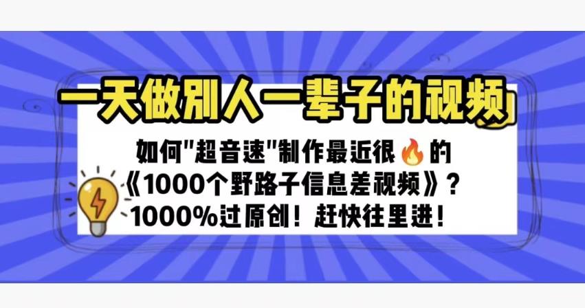 一天做完别一辈子的视频制作最近很火的《1000个野路子信息差》100%过原创【揭秘】-赛德副业库
