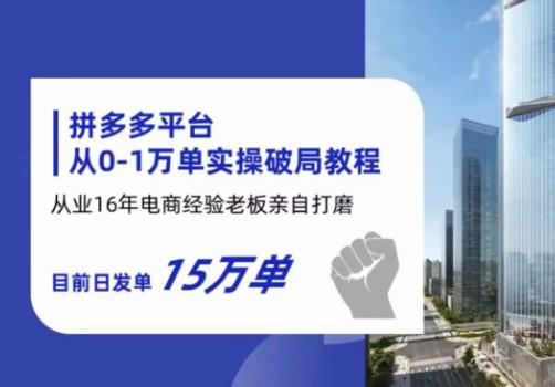 拼多多从0-1万单实操破局教程，从业16年电商经验打磨，目前日发单15万单-赛德副业库