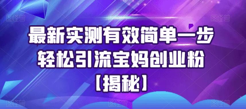 最新实测有效简单一步轻松引流宝妈创业粉【揭秘】-赛德副业库