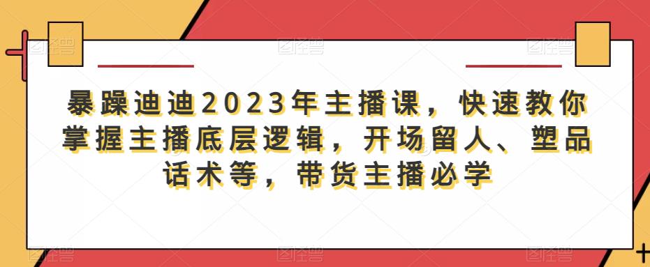 暴躁迪迪2023年主播课，快速教你掌握主播底层逻辑，开场留人、塑品话术等，带货主播必学-赛德副业库