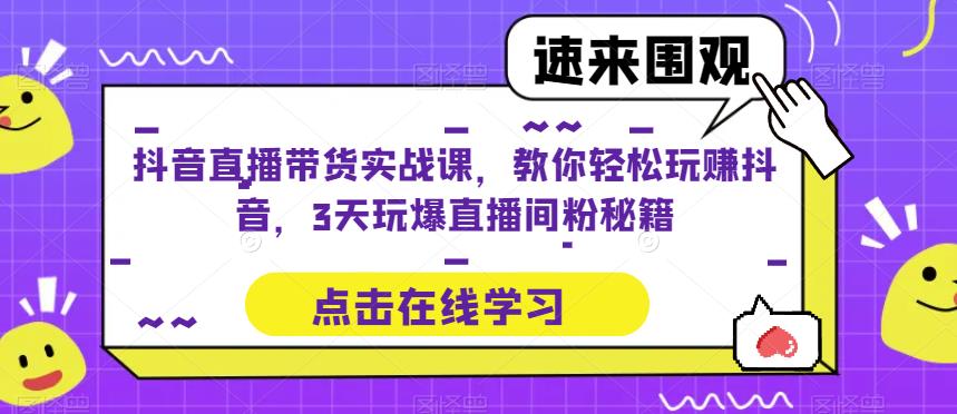 抖音直播带货实战课，教你轻松玩赚抖音，3天玩爆直播间-赛德副业库