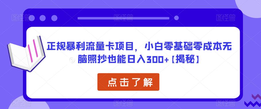 正规暴利流量卡项目，小白零基础零成本无脑照抄也能日入300+【揭秘】-赛德副业库