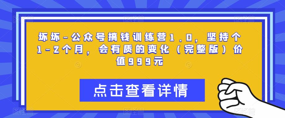 坏坏-公众号搞钱训练营1.0，坚持个1-2个月，会有质的变化（完整版）价值999元-赛德副业库