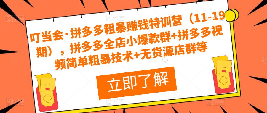 叮当会·拼多多粗暴赚钱特训营,拼多多全店小爆款群+拼多多视频简单粗暴技术+无货源店群等-赛德副业库