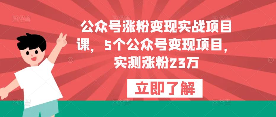 公众号涨粉变现实战项目课，5个公众号变现项目，实测涨粉23万-赛德副业库