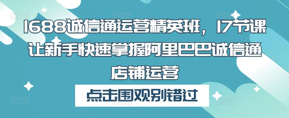 1688诚信通运营精英班，17节课让新手快速掌握阿里巴巴诚信通店铺运营-赛德副业库