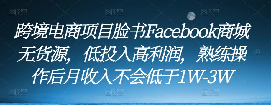 跨境电商项目脸书Facebook商城无货源，低投入高利润，熟练操作后月收入不会低于1W-3W-赛德副业库