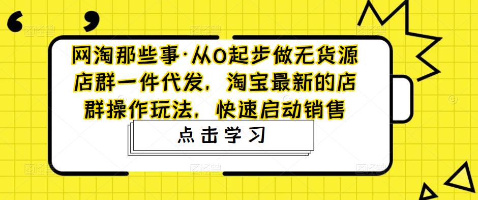 网淘那些事·从0起步做无货源店群一件代发，淘宝最新的店群操作玩法，快速启动销售-赛德副业库