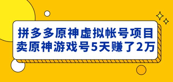 外面卖2980的拼多多原神虚拟帐号项目：卖原神游戏号5天赚了2万-赛德副业库