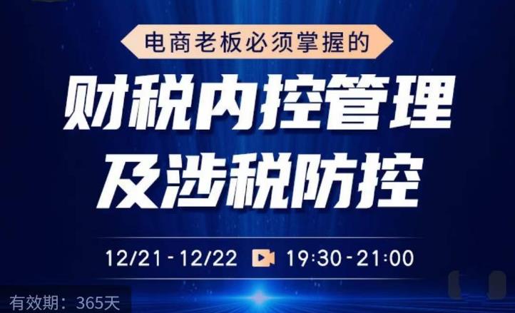 电商老板必须掌握的财税内控管理及涉税防控，解读新政下的税收政策，梳理公司财务架构-赛德副业库