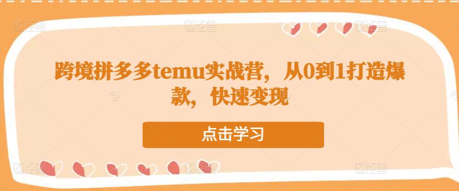 跨境拼多多temu实战营，从0到1打造爆款，快速变现-赛德副业库