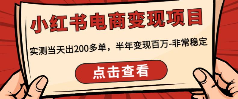 顽石·小红‬书电商变现项目，实测当天出200多单，半年变现百万，非常稳定-赛德副业库