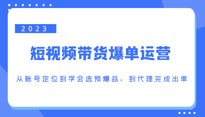 2023短视频带货爆单运营，从账号定位到学会选预爆品，到代理完成出单（价值1250元）-赛德副业库