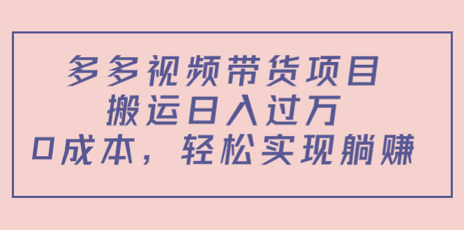 多多视频带货项目，搬运日入过万，0成本，轻松实现躺赚（教程+软件）-赛德副业库