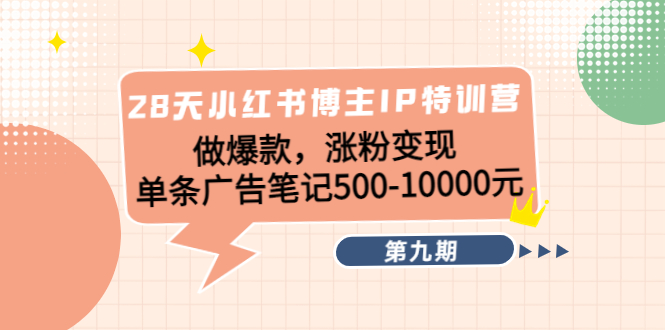 28天小红书博主IP特训营《第9期》做爆款，涨粉变现 单条广告笔记500-10000-赛德副业库