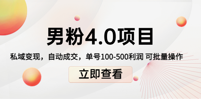 男粉4.0项目:私域变现 自动成交 单号100-500利润 可批量(送1.0+2.0+3.0)-赛德副业库