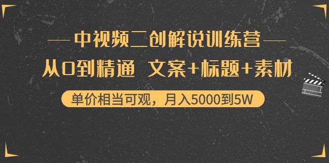 中视频二创解说训练营：从0到精通 文案+标题+素材、月入5000到5W-赛德副业库