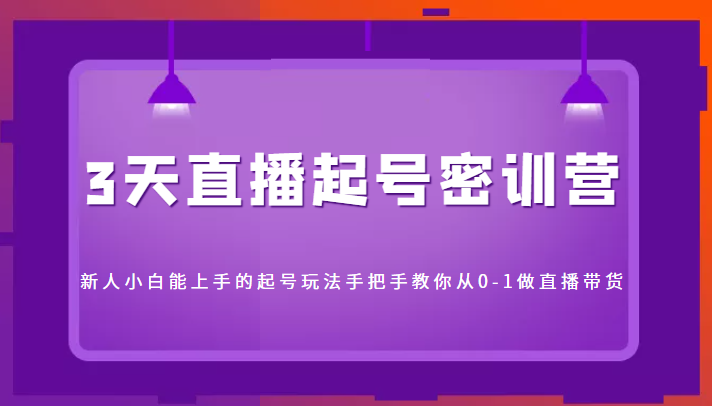 3天直播起号密训营,新人小白能上手的起号玩法,手把手教你从0-1做直播带货-赛德副业库