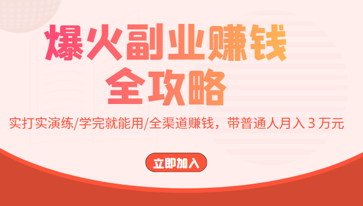 爆火副业赚钱全攻略：实打实演练/学完就能用/全渠道赚钱，带普通人月入３万元-赛德副业库