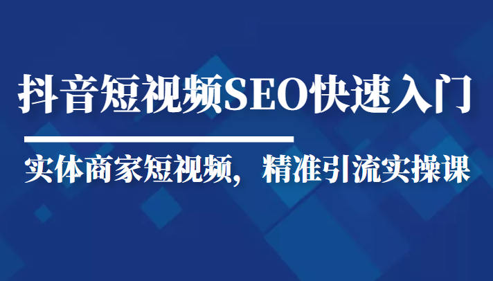 抖音短视频Seo搜索排名优化新手快速入门教程，实体商家短视频，精准引流实操课-赛德副业库