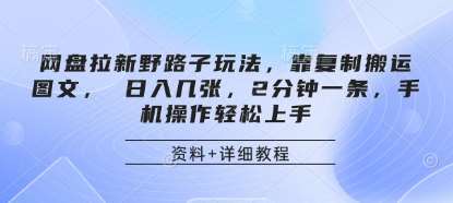 网盘拉新野路子玩法，靠复制搬运图文， 日入几张，2分钟一条，手机操作轻松上手-赛德副业库