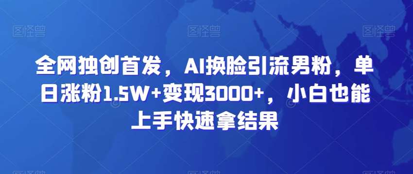 全网独创首发，AI换脸引流男粉，单日涨粉1.5W+变现3000+，小白也能上手快速拿结果【揭秘】-赛德副业库