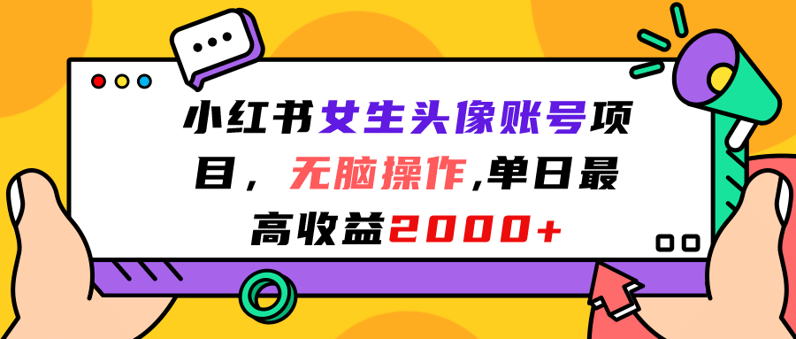小红书女生头像账号项目，无脑操作，单日最高收益2000+-赛德副业库