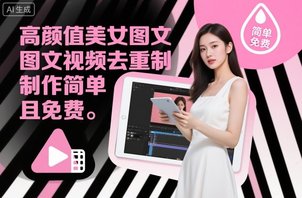 高颜值美女图文视频去重制作教学，制作简单且免费-赛德副业库