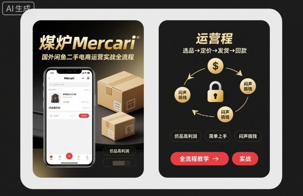 煤炉Mercari国外闲鱼二手电商运营实战全流程，仿品高利润，简单上手，闷声搞钱-赛德副业库