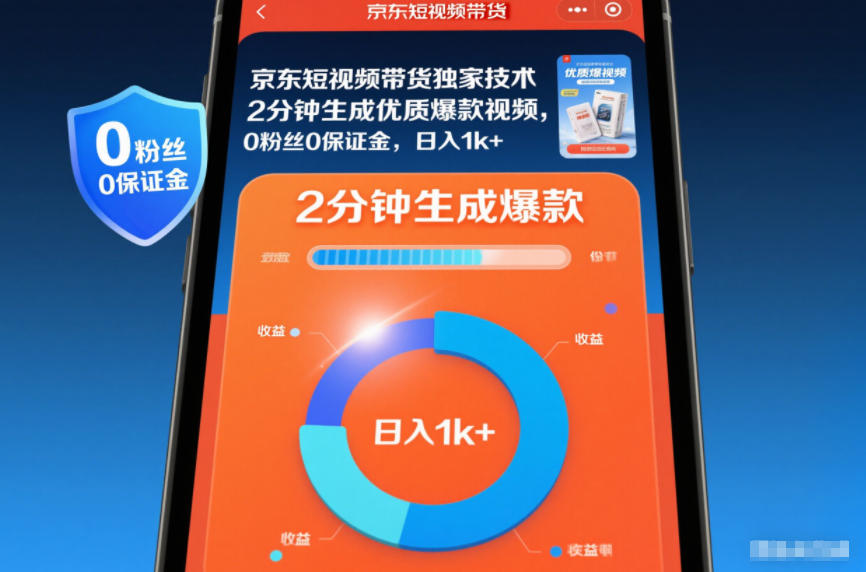 京东短视频带货独家技术,2分钟生成一条优质爆款视频,0粉丝0保证金,日入1k+【揭秘】-赛德副业库