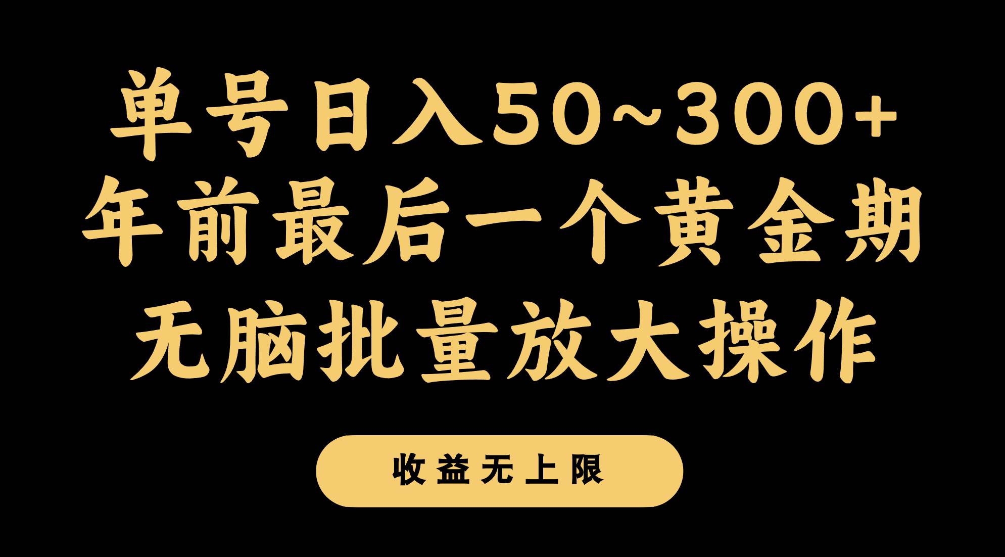 年前最后一个黄金期，单号日入300+，可无脑批量放大操作-赛德副业库