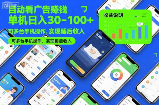 自动看广告賺钱，单机日入30-100+，可多台手机操作，实现睡后收入【揭秘】-赛德副业库