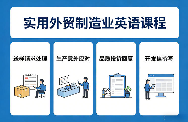 实用外贸制造业英语课程，教你专业处理送样请求、应对生产意外、回复品质投诉、撰写开发信等-赛德副业库