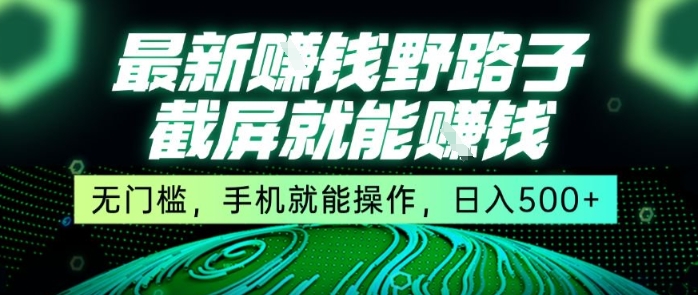 最新野路子截屏就能挣钱，无门槛，手机就能操作，日入5张【揭秘】-赛德副业库