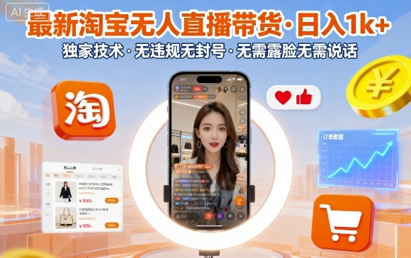 最新淘宝无人直播带货,日入1k+,独家技术,无违规无封号,无需露脸无需说话【揭秘】-赛德副业库