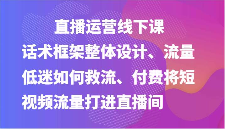 直播运营线下课-话术框架整体设计、流量低迷如何救流、付费将短视频流量打进直播间-赛德副业库