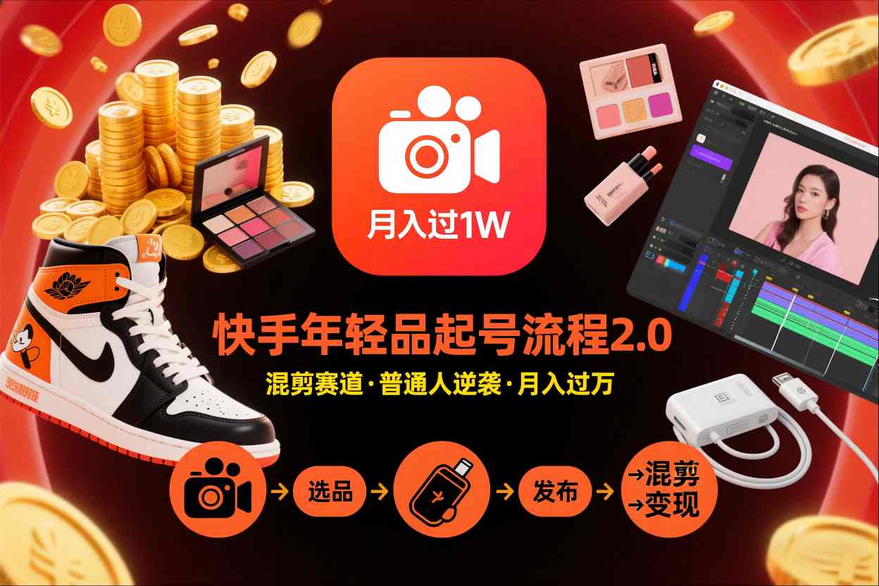快手短视频带货年轻品起号流程2.0，快手年轻品混剪赛道，普通人也能月入过1W-赛德副业库