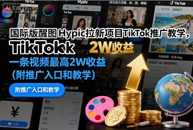 国际版醒图Hypic拉新项目TikTok推广教学，一条视频最高2W收益（附推广入口和教学）-赛德副业库