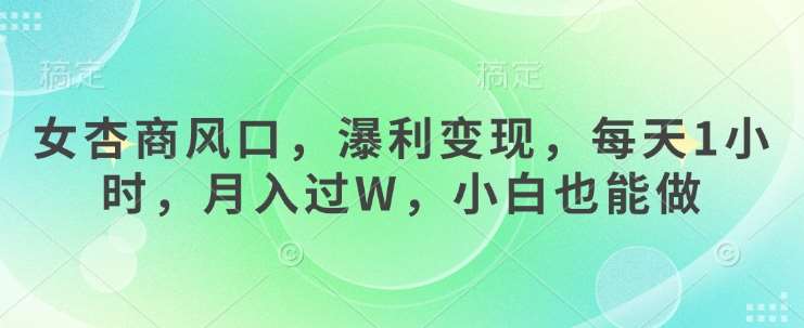女杏商风口，瀑利变现，每天1小时，月入过W，小白也能做-赛德副业库